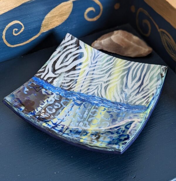 Trinket Blue Wave animal print - a fun but beautiful trinket dish with blue mixed clay and an animal print over painted design