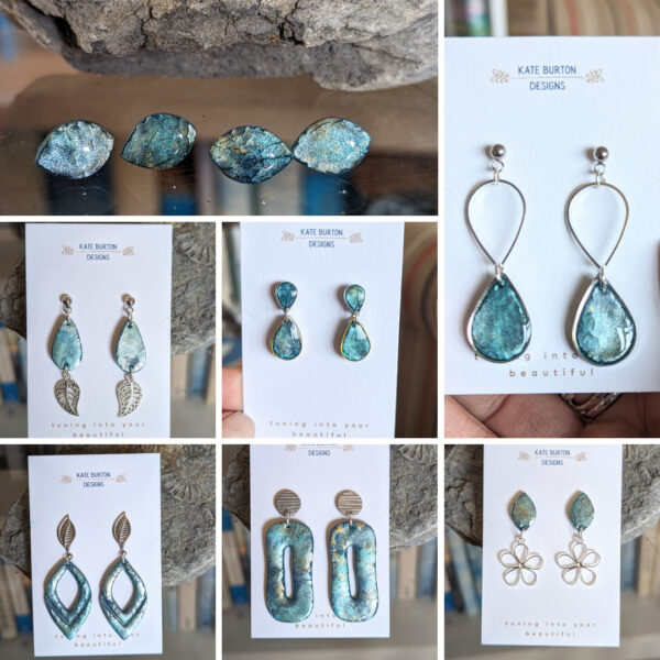 Winter Blue Earring Collection - Gorgeous Silver blue colour earrings using alcohol ink on polymer clay to create a stunning Winter collection.