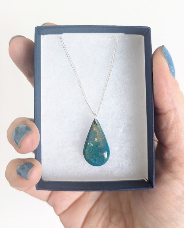 Opals Teardrop Necklace -Stunning Silver chain necklace with opal effect large Teardrop pendant