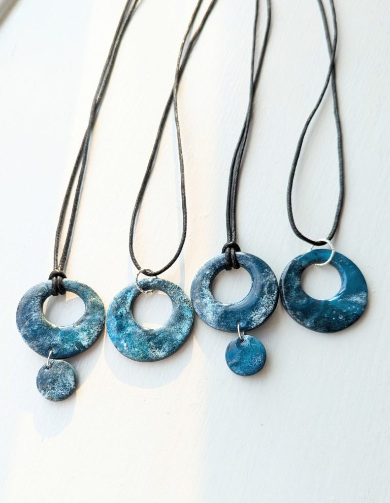 Deep Ocean Pendants - deep blue large statement doughnut pendants