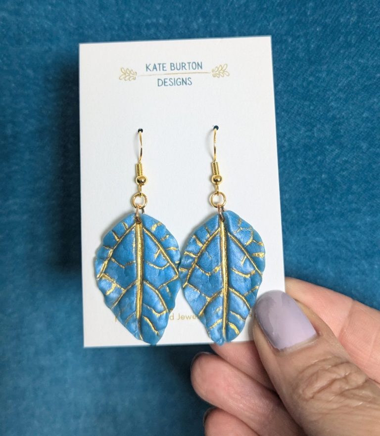 Gold Leaves Earrings - beautiful blue and gold leaf earrings