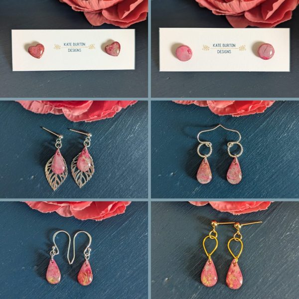 Pink stone effect earring collection - pinks mixed alcohol inks with touches of silver and gold beautiful earring collection