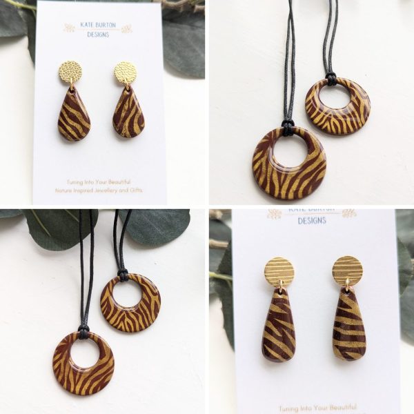 Animal Print collection - Tiger print style drop earrings and pendents