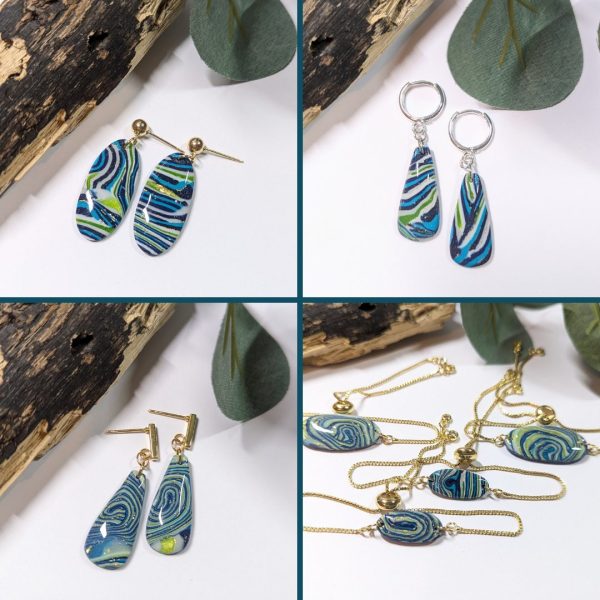 Mokume Blue Collection - Pretty wood grain effect blue mix jewellery